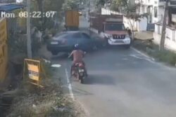 Coimbatore Man, Daughter Injured After Speeding Car Rams Into Their Scooter; Driver Reportedly Drunk | Video