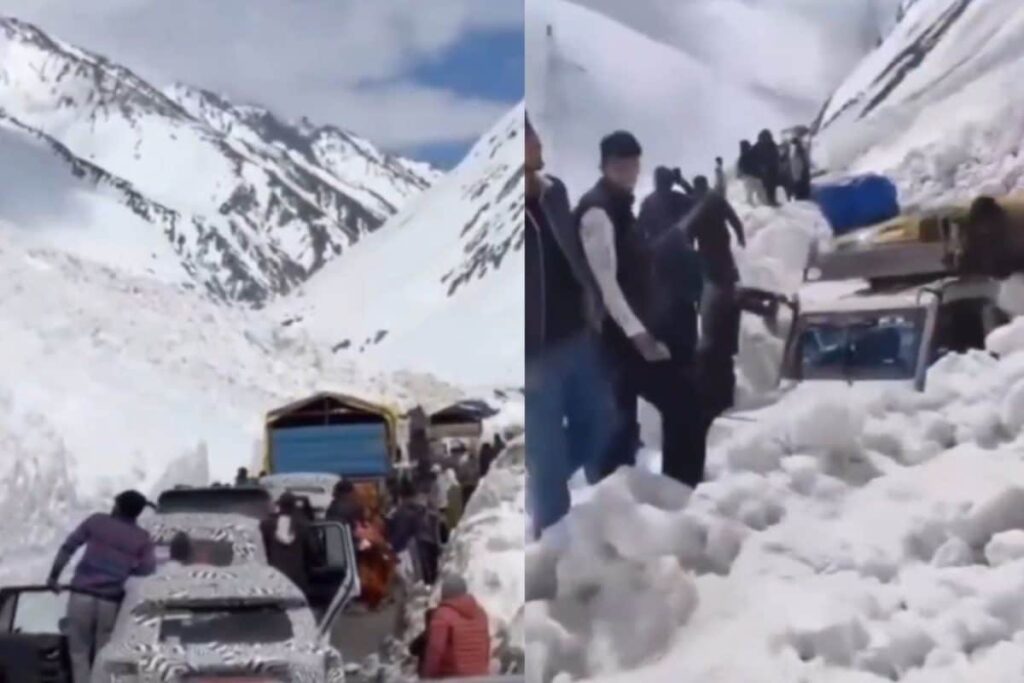Vehicles Stuck, People Stranded: Visuals Show Impact Of Avalanche At Ladakh's Zojila Pass